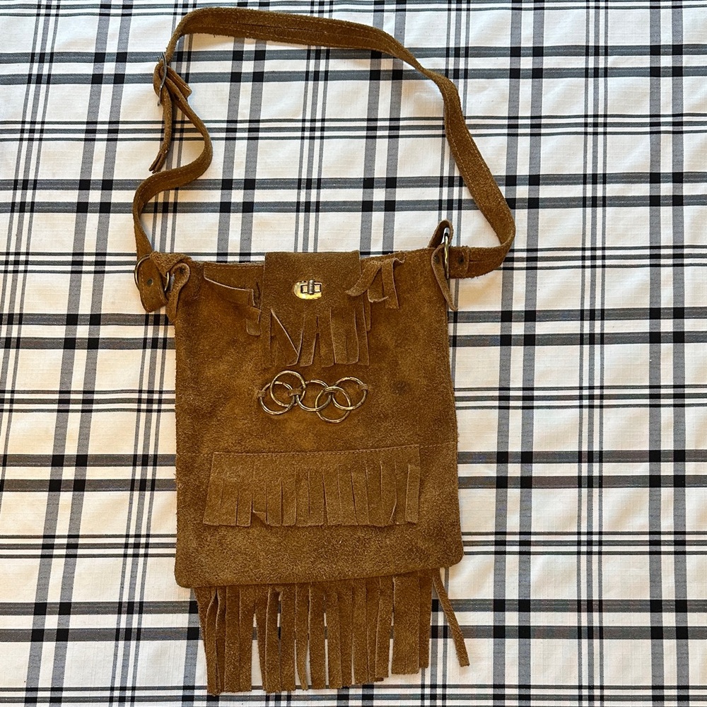 Brown Suede Fringe Crossbody Bag
